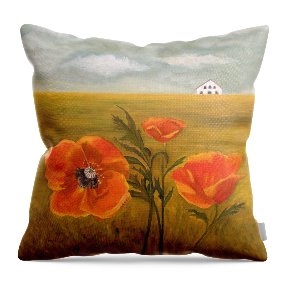 Poppies Throw Pillow featuring the painting Springtime Storm by Angeles M Pomata