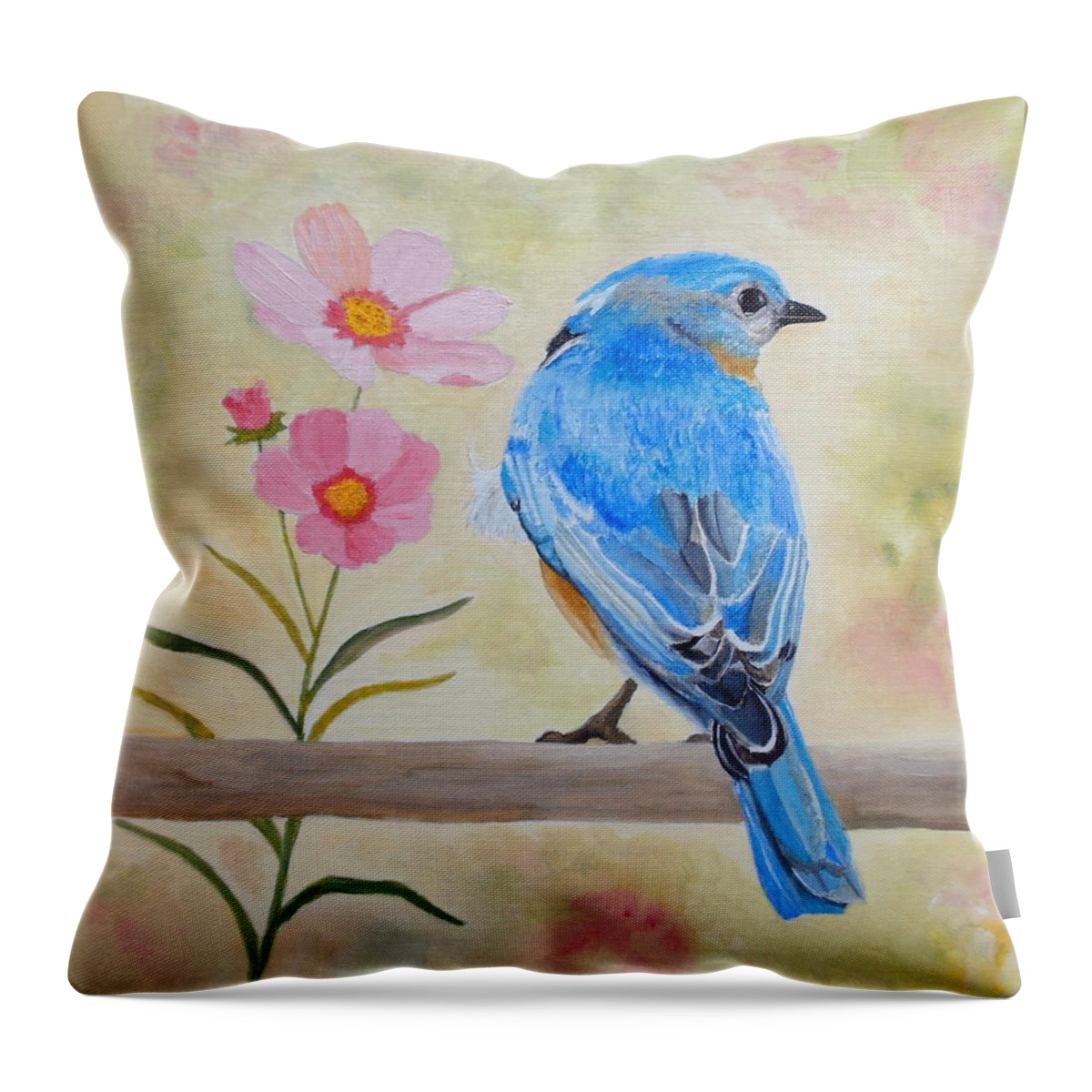Bluebird Throw Pillow featuring the painting Bluebird Prom Day by Angeles M Pomata