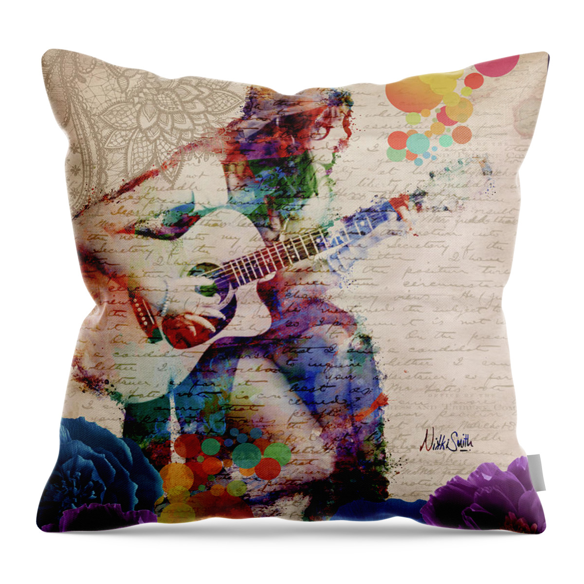 Gypsy Throw Pillow featuring the digital art Lace and Paper Flowers by Nikki Marie Smith