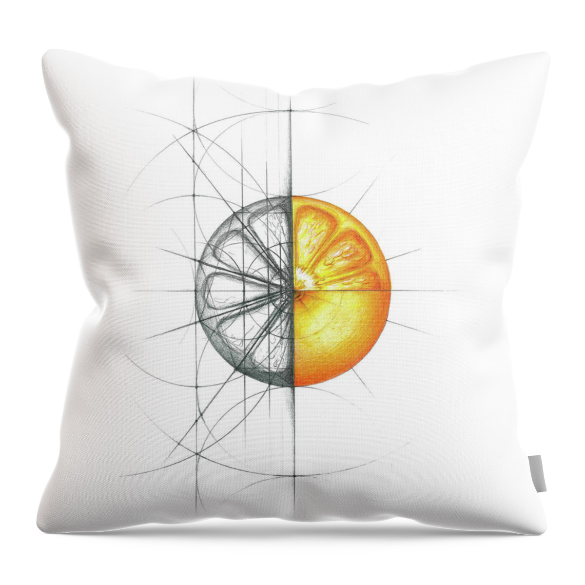 Orange Throw Pillow featuring the drawing Intuitive Geometry Orange by Nathalie Strassburg
