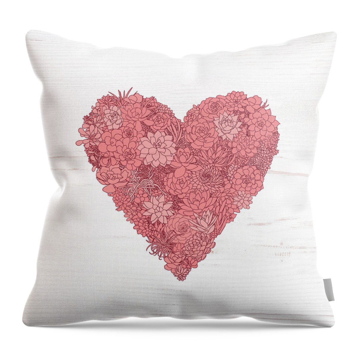 Succulents Throw Pillow featuring the painting Pink Succulent Heart White Background by Jen Montgomery