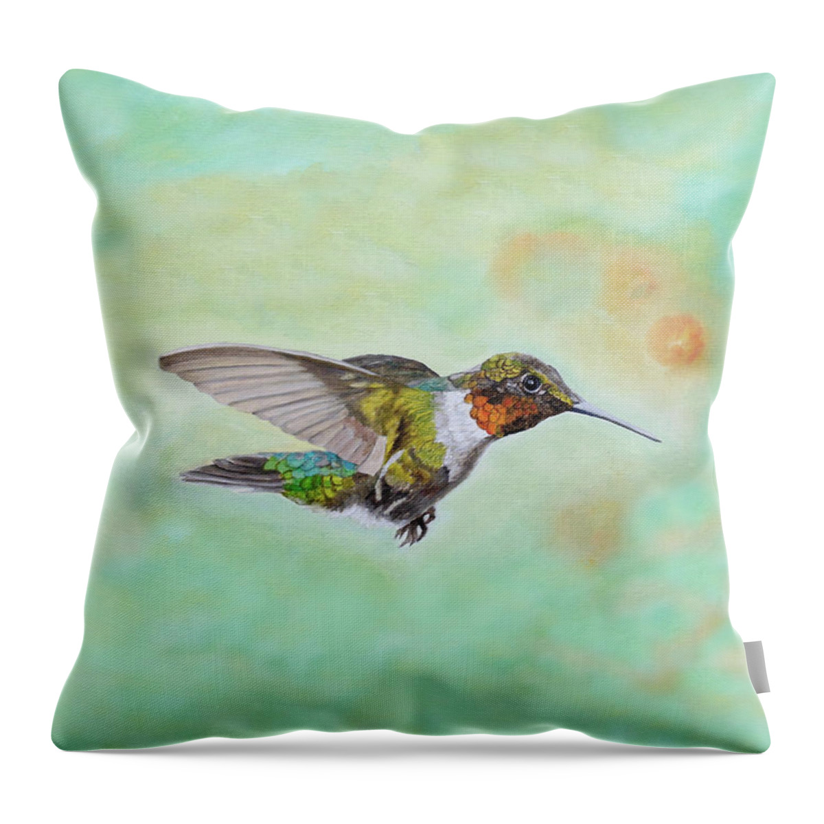 Hummingbird Throw Pillow featuring the painting Motley Flying Hummer by Angeles M Pomata