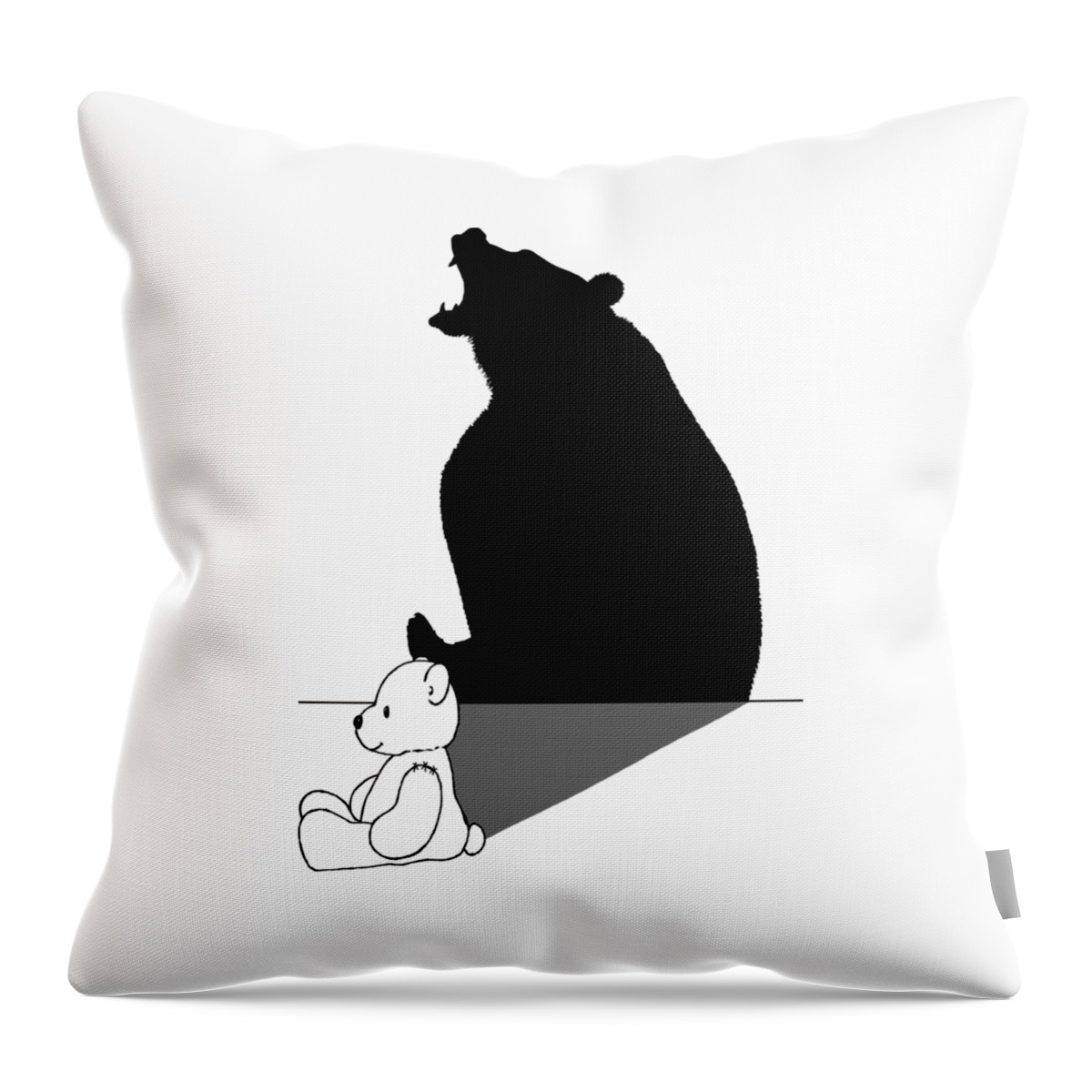 Teddybear Throw Pillow featuring the digital art Teddybear With Roaring Bear Shadow by Konni Jensen