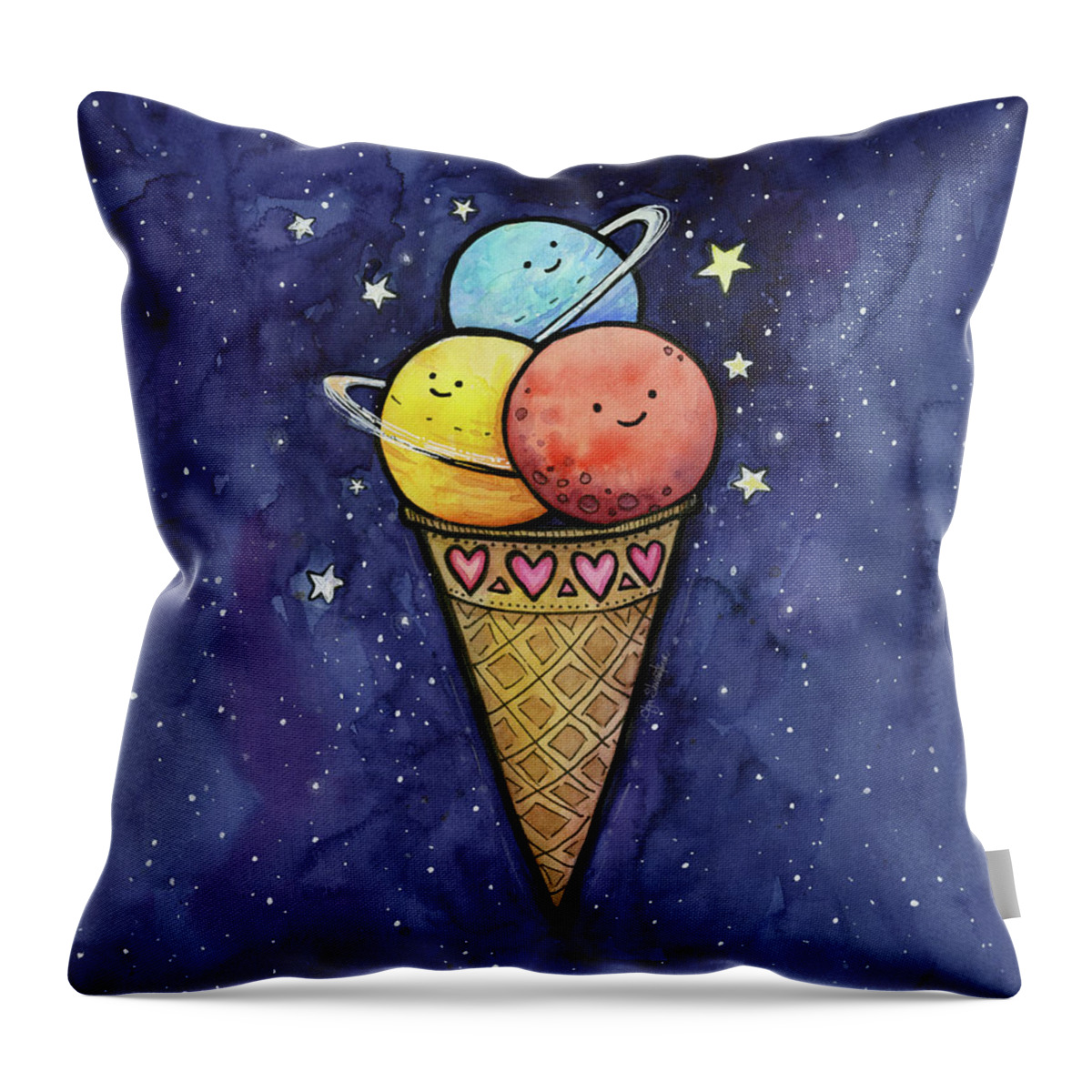 Space Throw Pillow featuring the painting Space Ice Cream by Olga Shvartsur