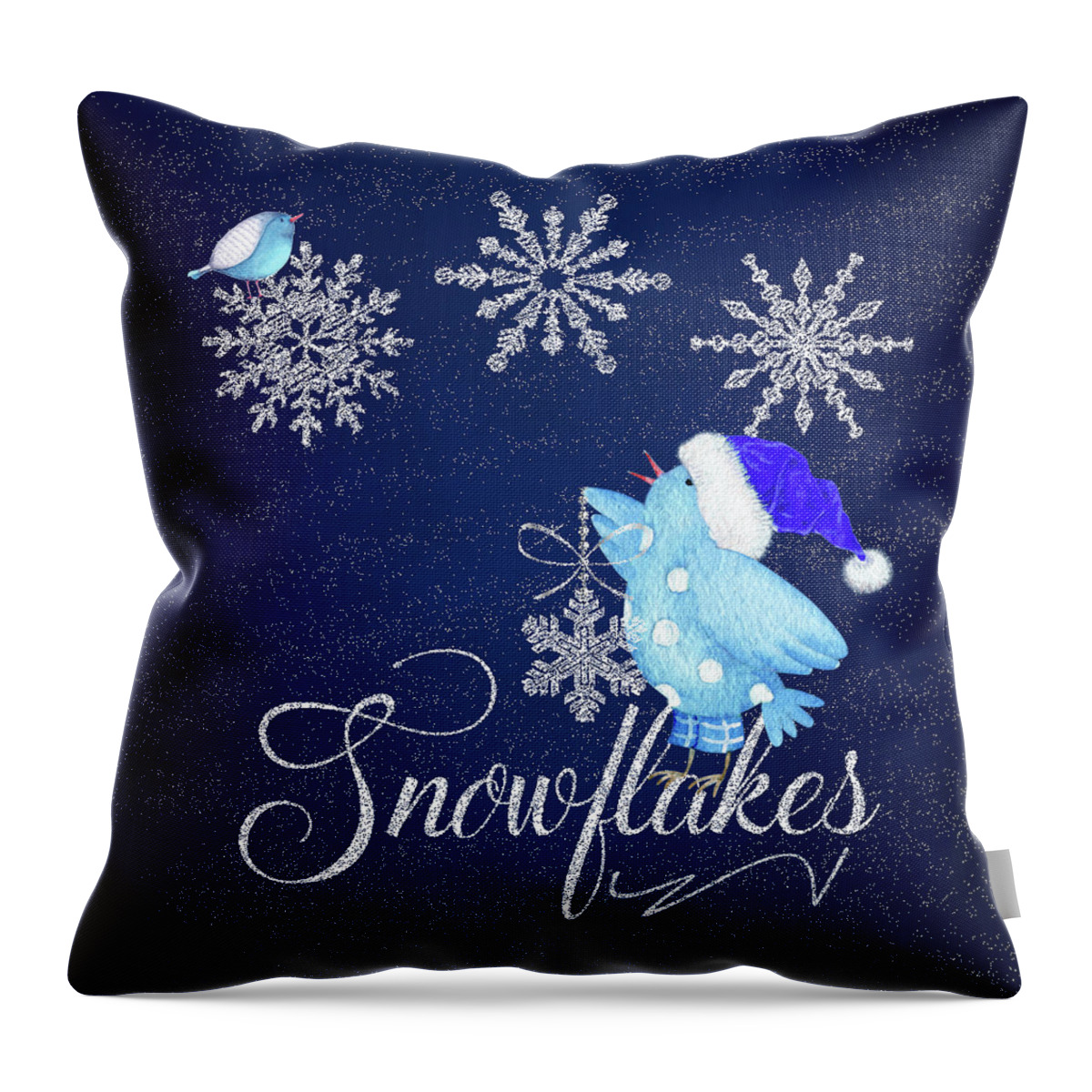 Christmas Throw Pillow featuring the digital art Winter Snowflakes and Bluebirds Holiday by Doreen Erhardt
