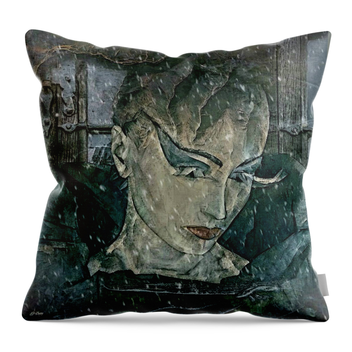Snowing Throw Pillow featuring the mixed media As The Wind And Snow Are Drawing Near by Gayle Berry