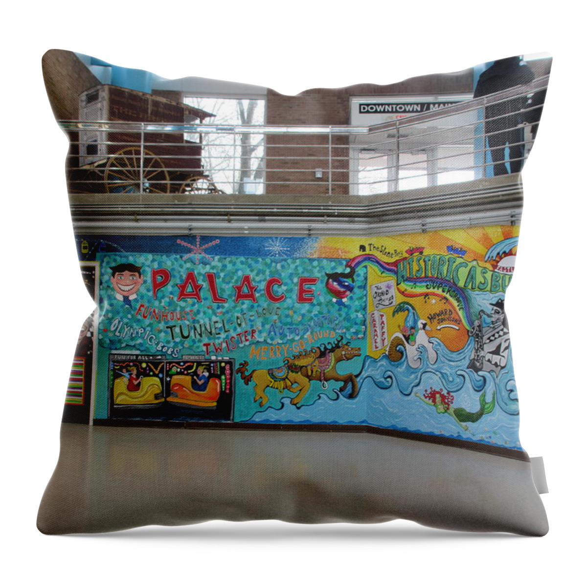 Asbury Park Throw Pillow featuring the painting Asbury Park Tansportation Mural by Patricia Arroyo