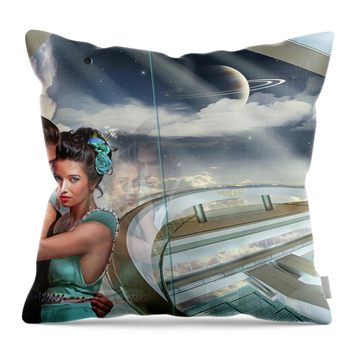 Aerospace Throw Pillow featuring the digital art Asgardia- Ships of the Realm - April by James Vaughan