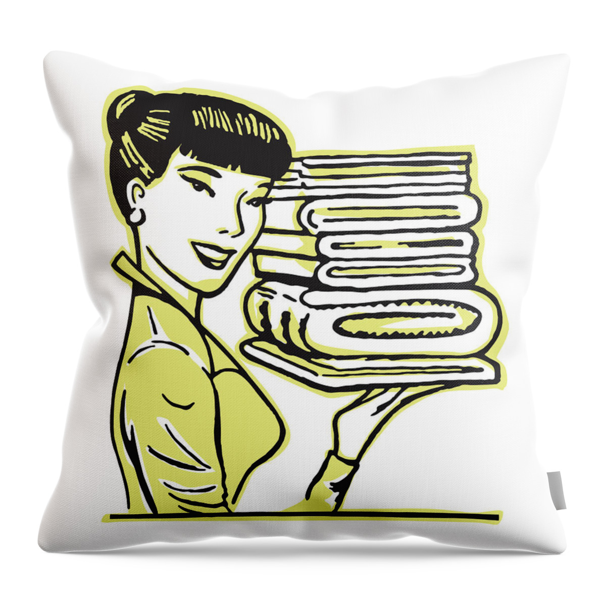 Adult Throw Pillow featuring the drawing Asian Woman Carrying Folded Towels by CSA Images