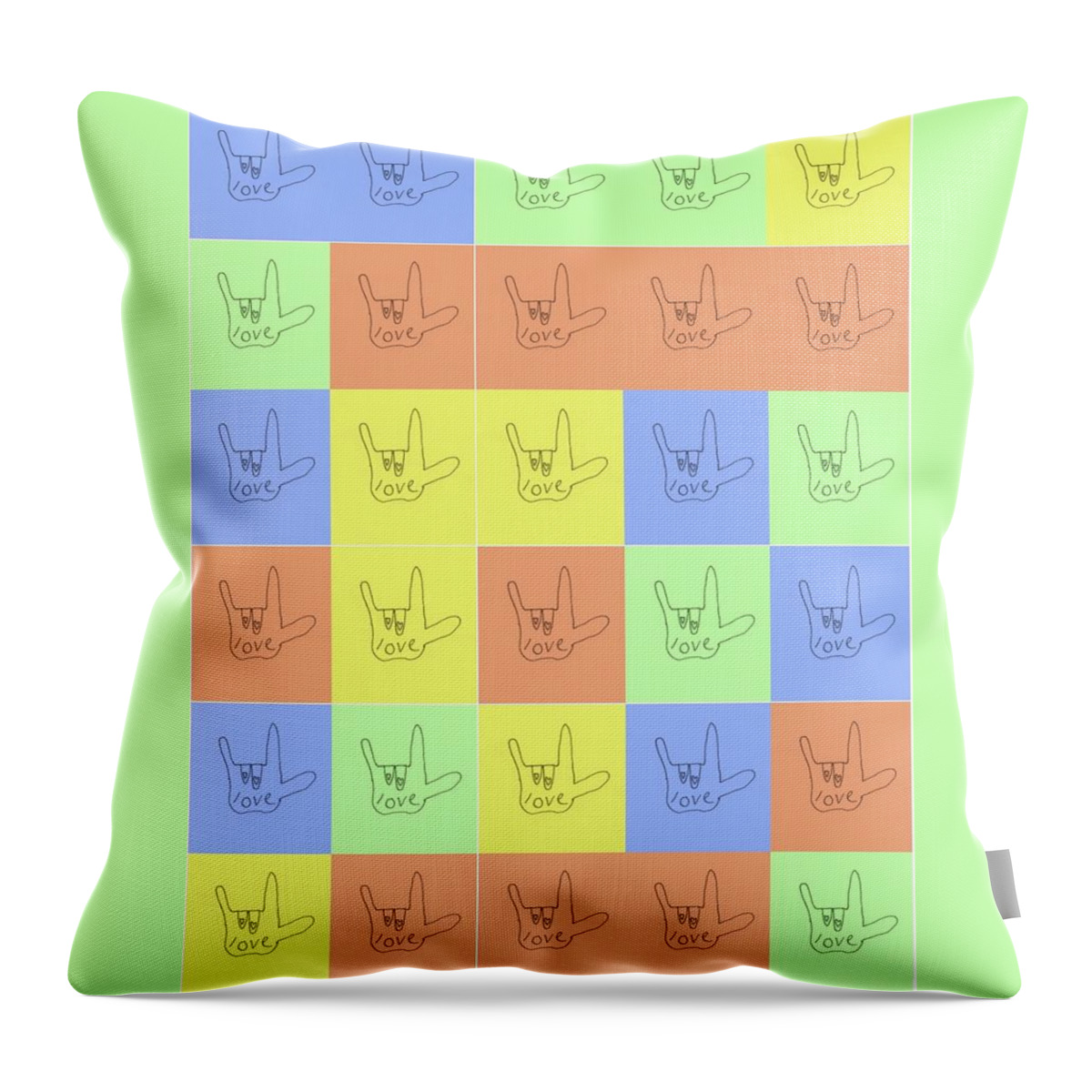  Throw Pillow featuring the digital art Asl Love Sign Color Block by Ashley Rice