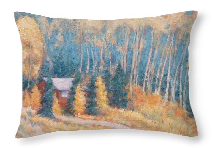 Cabin Retreat Throw Pillow featuring the painting Aspen Hideaway by Gina Grundemann