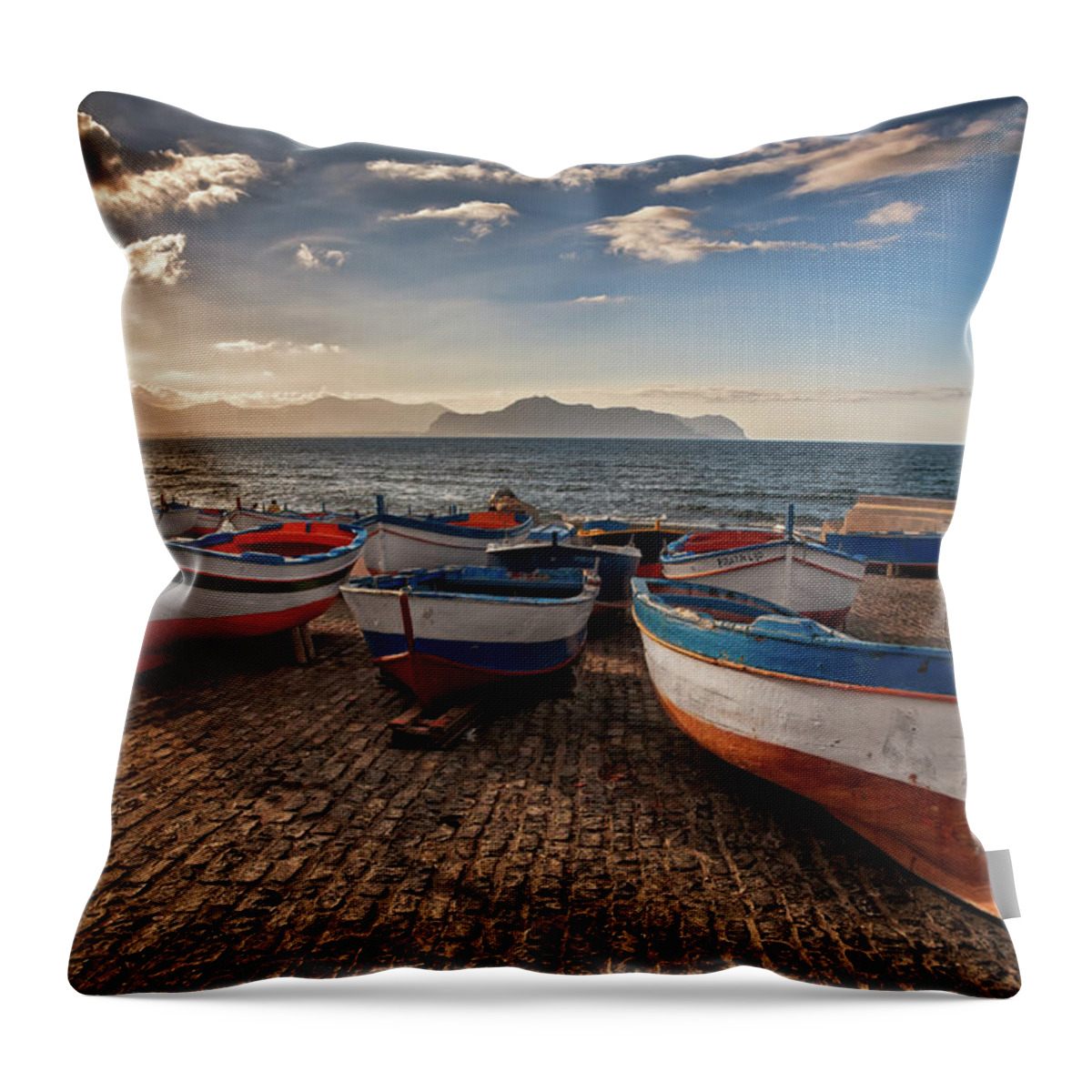 Sicily Throw Pillow featuring the photograph Aspra Boatyard by Fabio Montalto