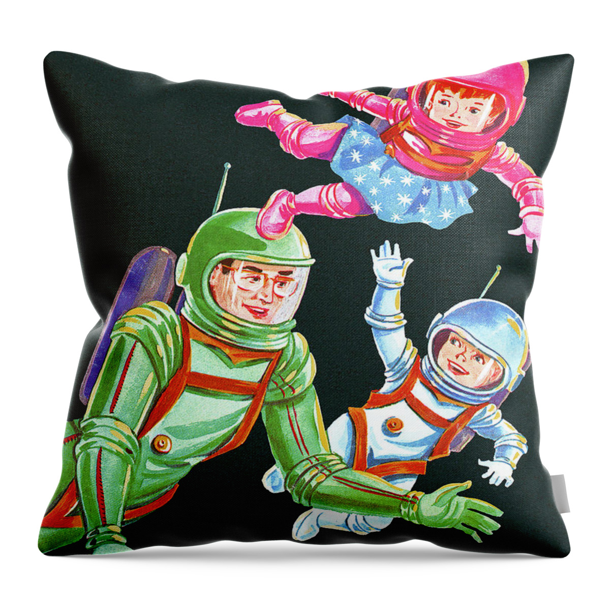 Adult Throw Pillow featuring the drawing Astronaut Family by CSA Images