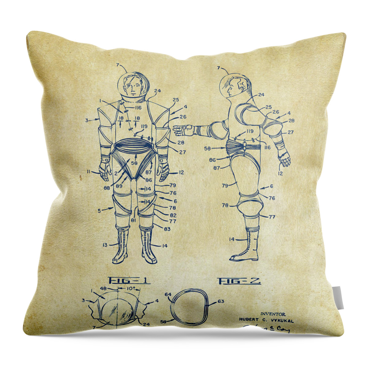 Space Suit Throw Pillow featuring the digital art Astronaut Space Suit Patent 1968 - Vintage by Nikki Marie Smith