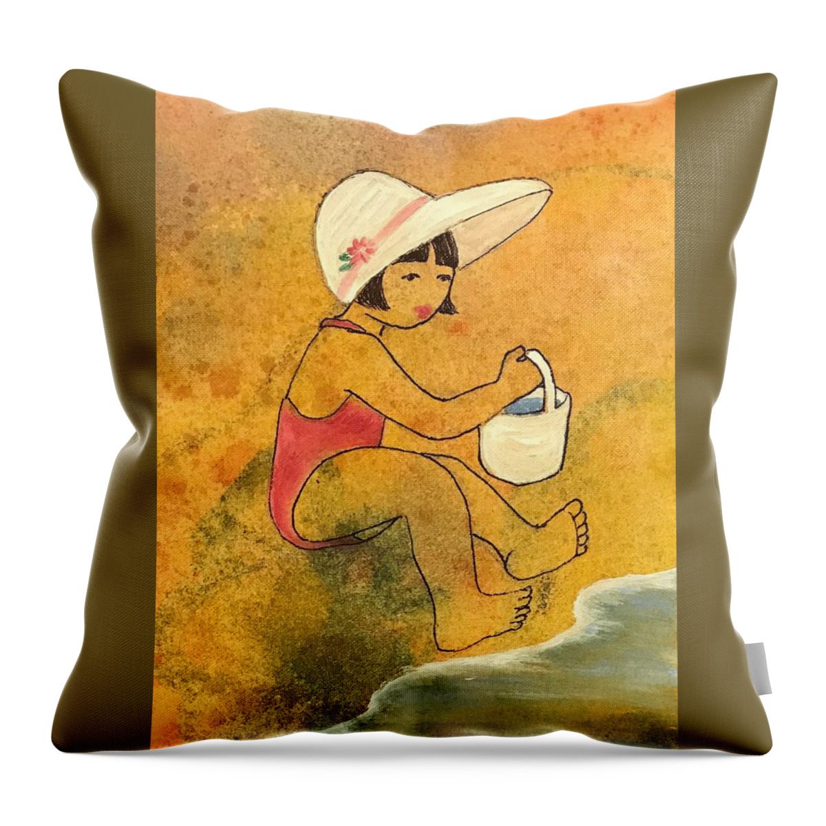 Beach Throw Pillow featuring the painting At the Beach by Marilyn Jacobson