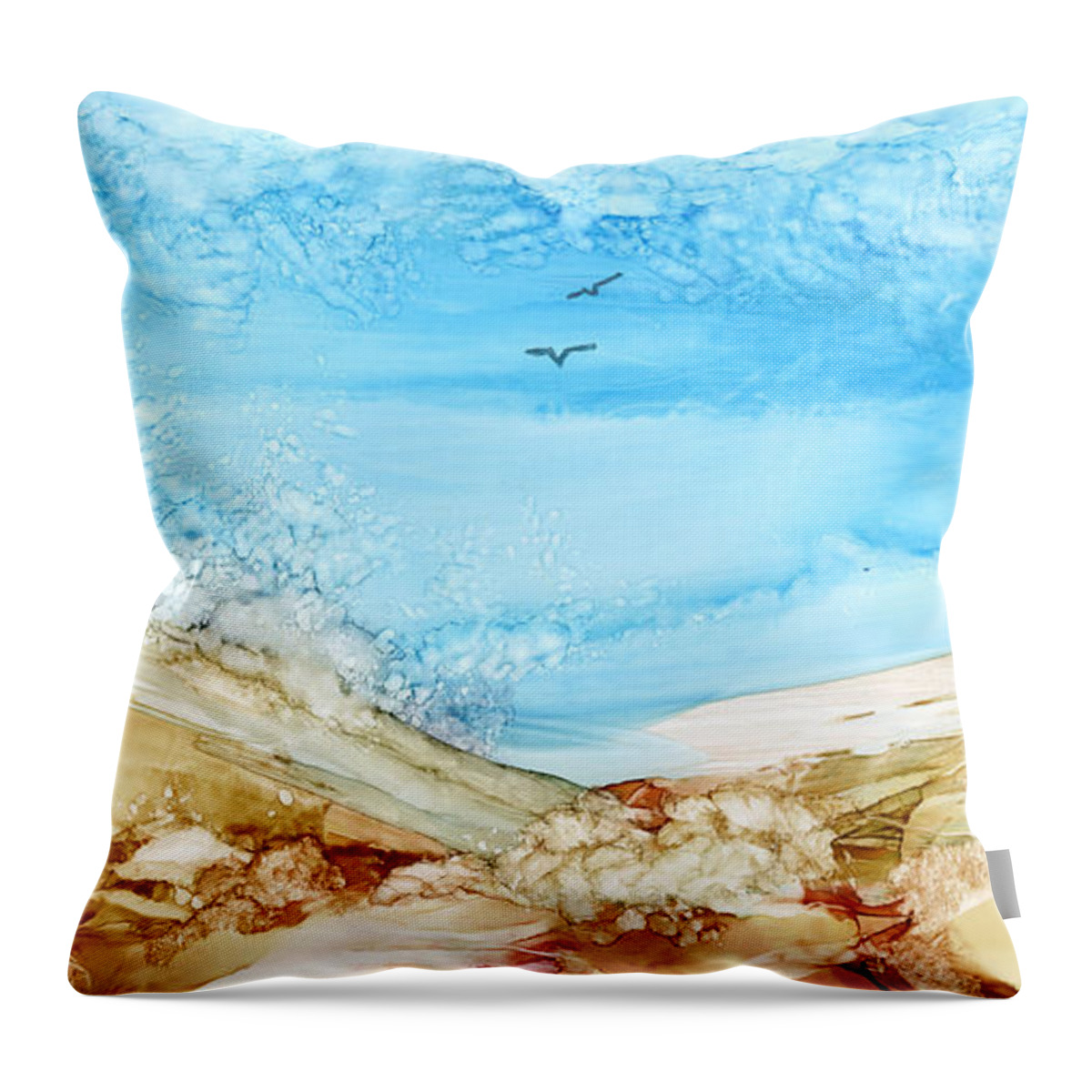 Sea Throw Pillow featuring the painting At the Sea by Charlene Fuhrman-Schulz