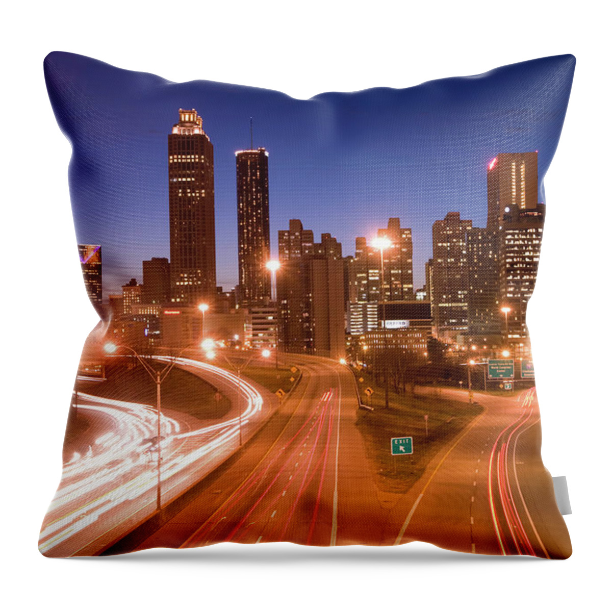 Atlanta Throw Pillow featuring the photograph Atlanta Skyline With Freedom Parkway In by Uyen Le