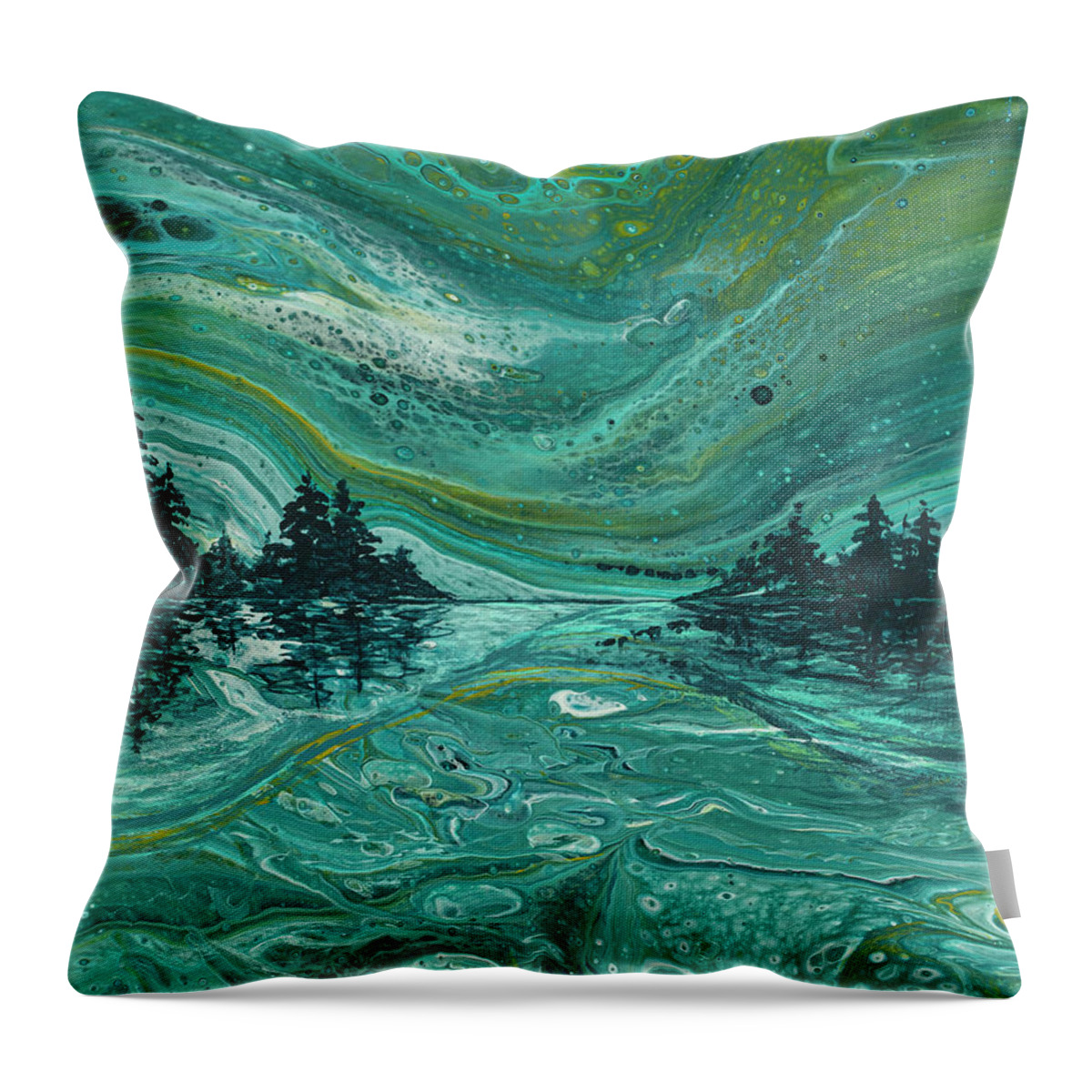 Abstract Throw Pillow featuring the painting Aurora Borealis Treescape by Darice Machel McGuire