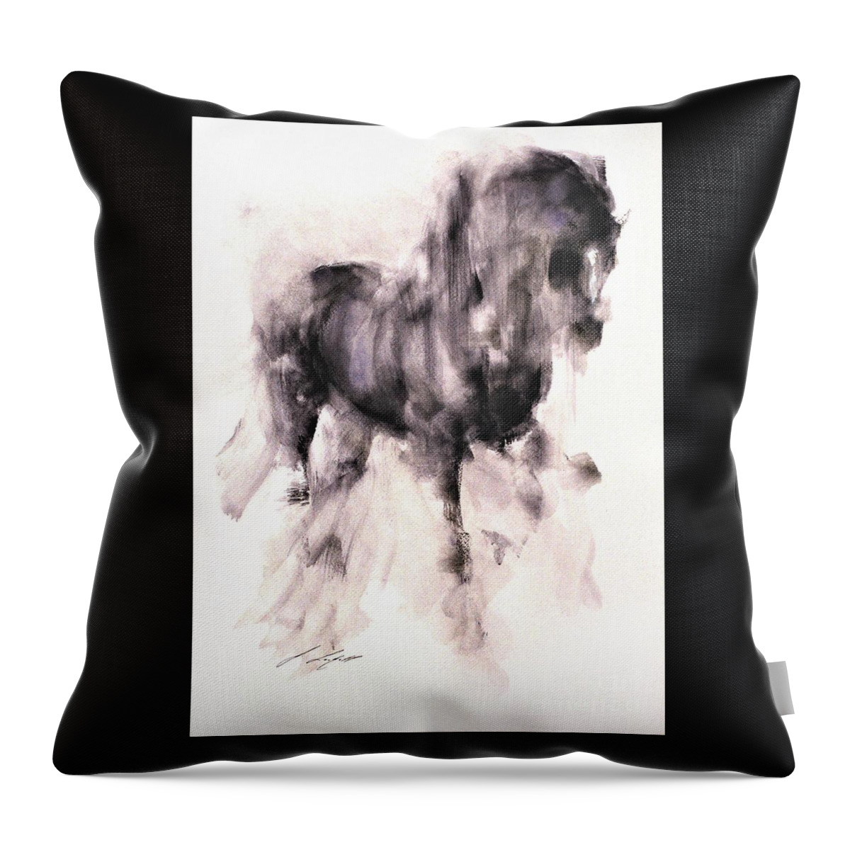 Horse Painting Throw Pillow featuring the painting Oman by Janette Lockett