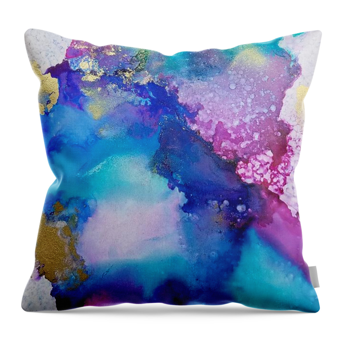 Abstract Throw Pillow featuring the painting Aurora in winter by Lisa Debaets