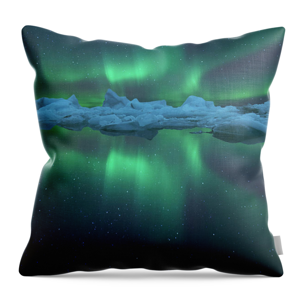 Scenics Throw Pillow featuring the photograph Aurora Reflection At Jokulsarlon by Peerakit Jirachetthakun