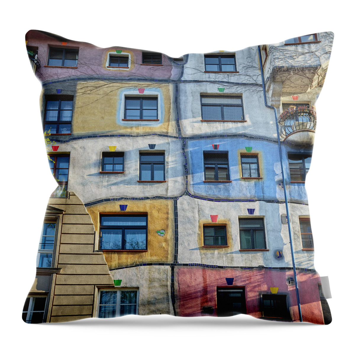 Estock Throw Pillow featuring the digital art Austria, Vienna, Hundertwasser Haus, Hundertwasser House by Rainer Mirau