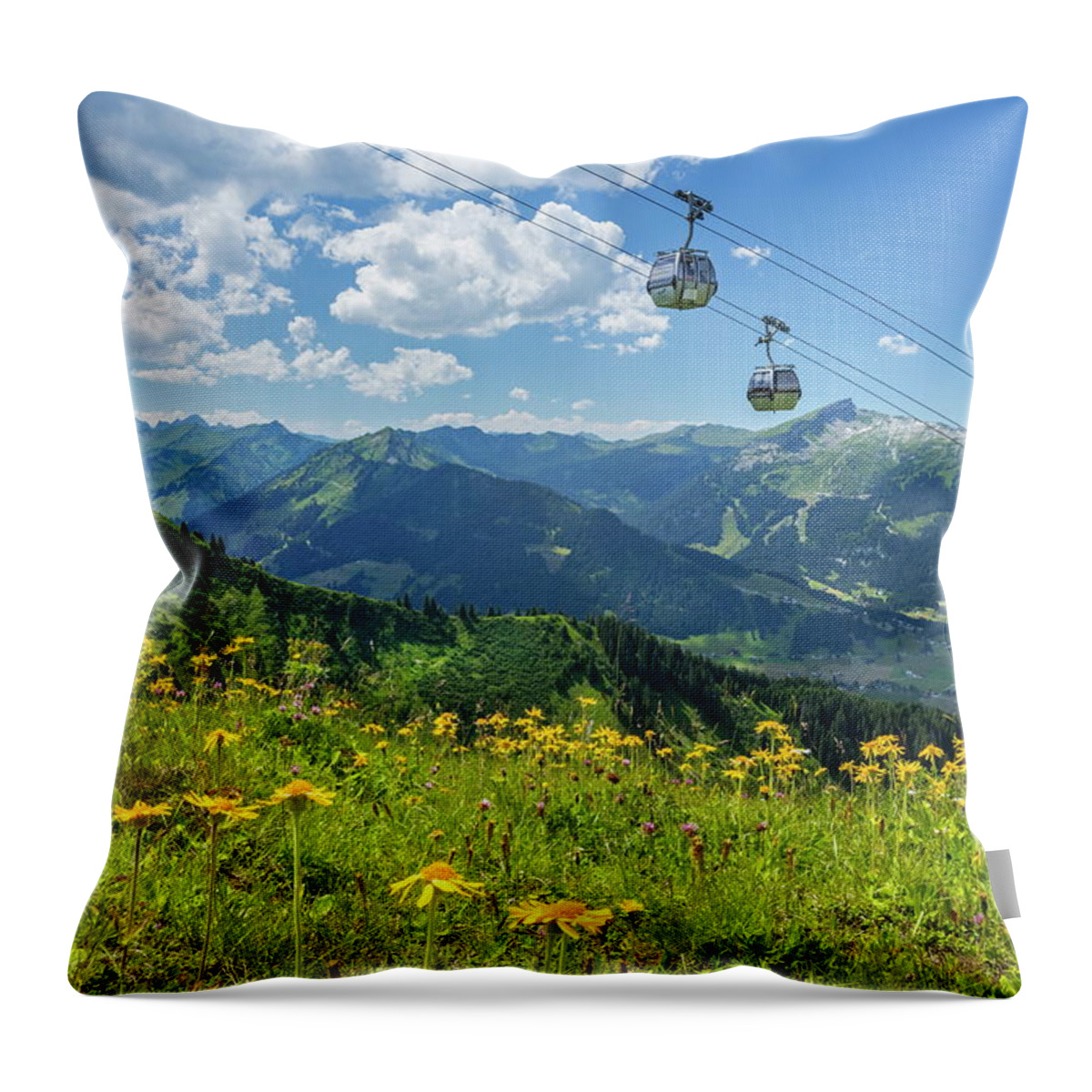 Estock Throw Pillow featuring the digital art Austria, Vorarlberg, Cable Car by Reinhard Schmid