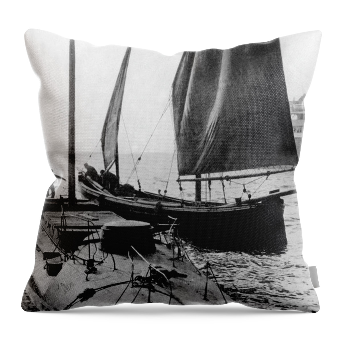Navy Throw Pillow featuring the painting Austrian Submarine by Underwood and Underwood