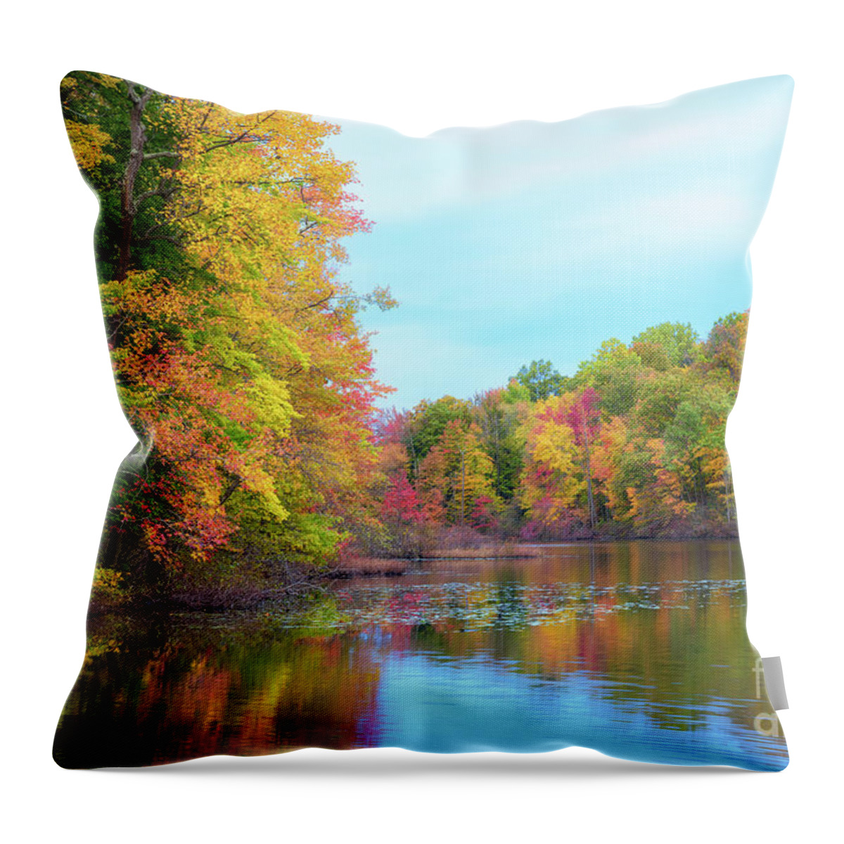 Davidsons Mill Pond Throw Pillow featuring the photograph Autumn Colors in NJ by Michael Ver Sprill
