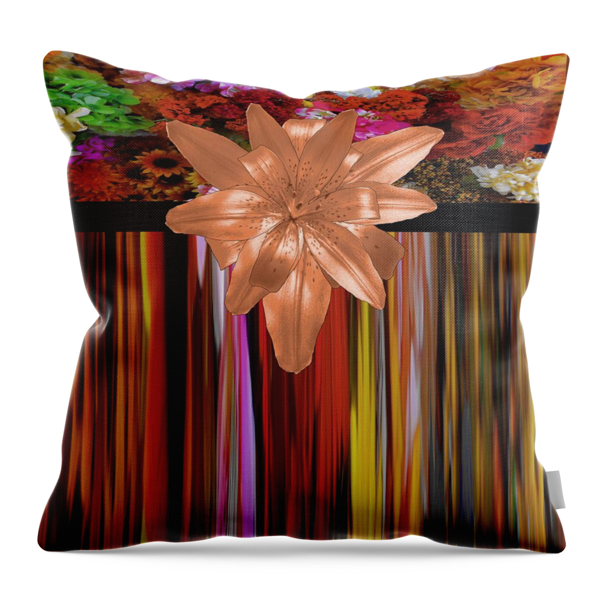 Autumn Throw Pillow featuring the mixed media Autumn Copper Lily Floral Design by Delynn Addams
