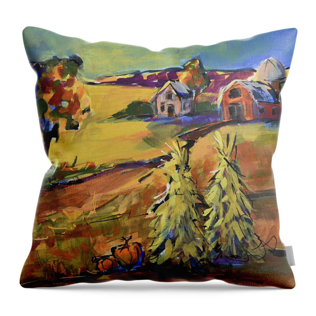 Farm Throw Pillow featuring the painting Autumn Farmscape by Terri Einer
