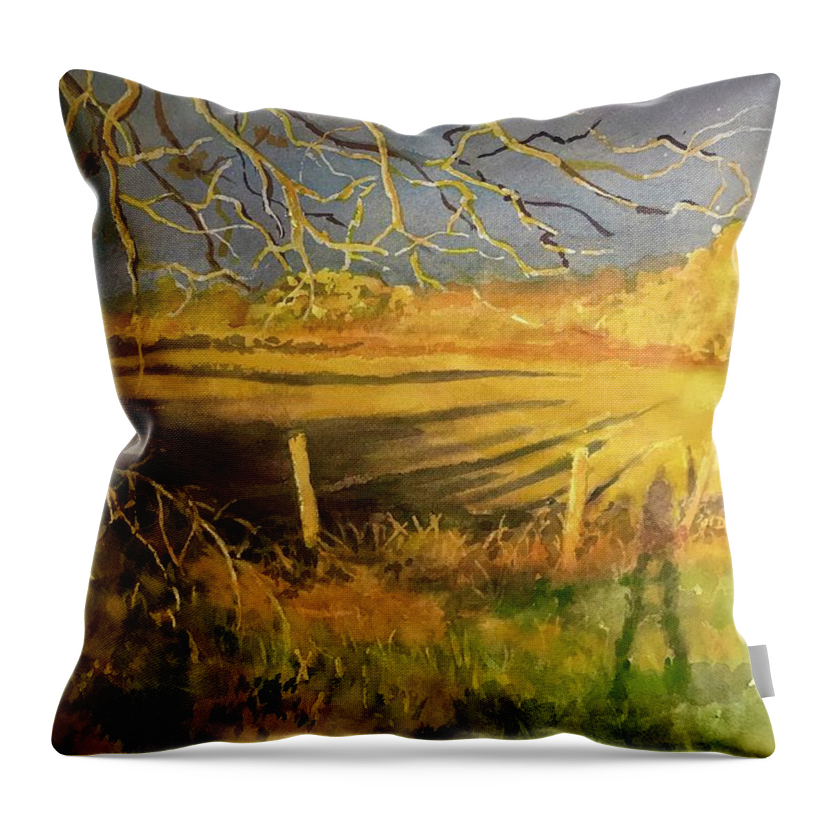 Aautumn Throw Pillow featuring the painting Autumn Field by Carolyn Epperly