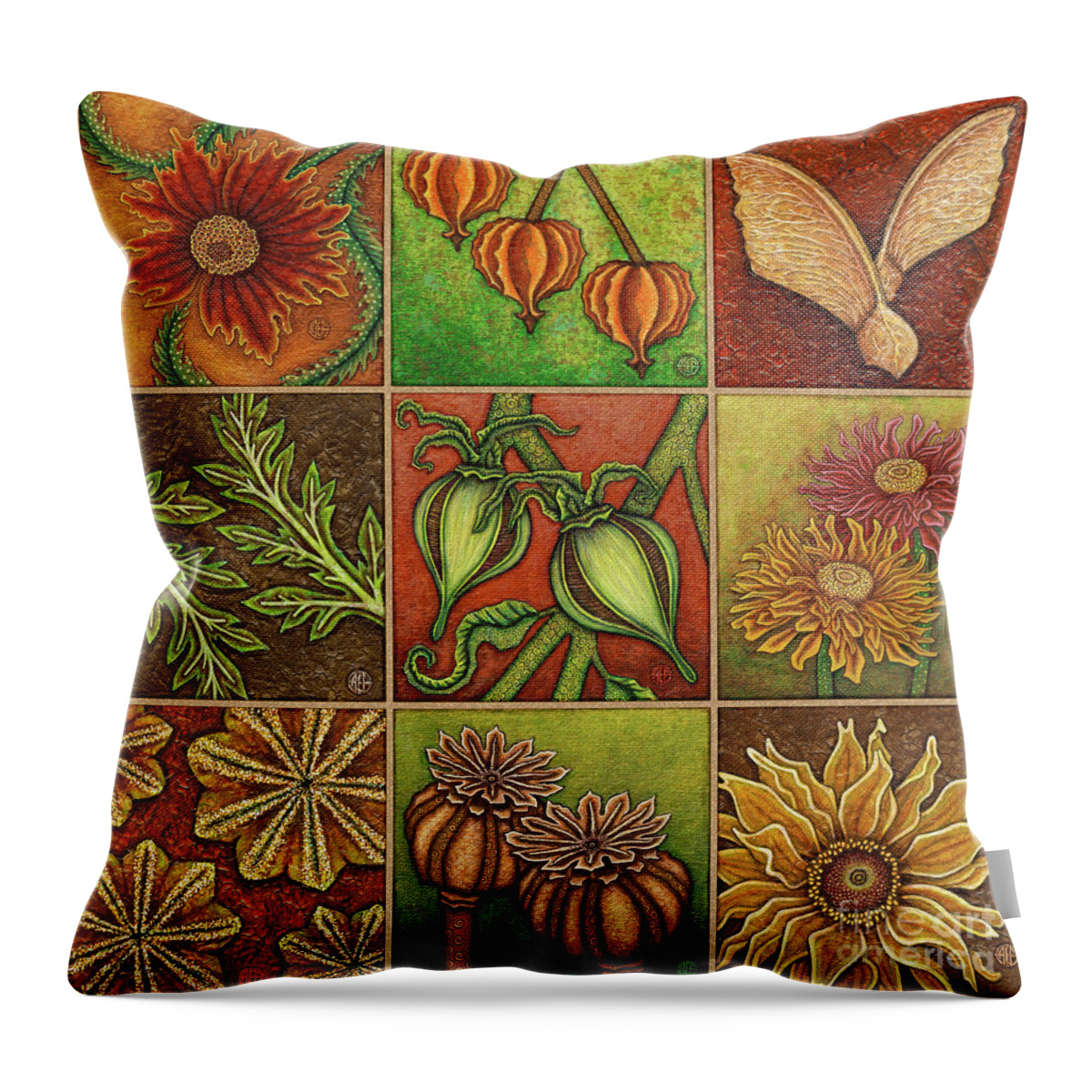 Garden Throw Pillow featuring the painting Autumn Garden Squares x 9 Original by Amy E Fraser