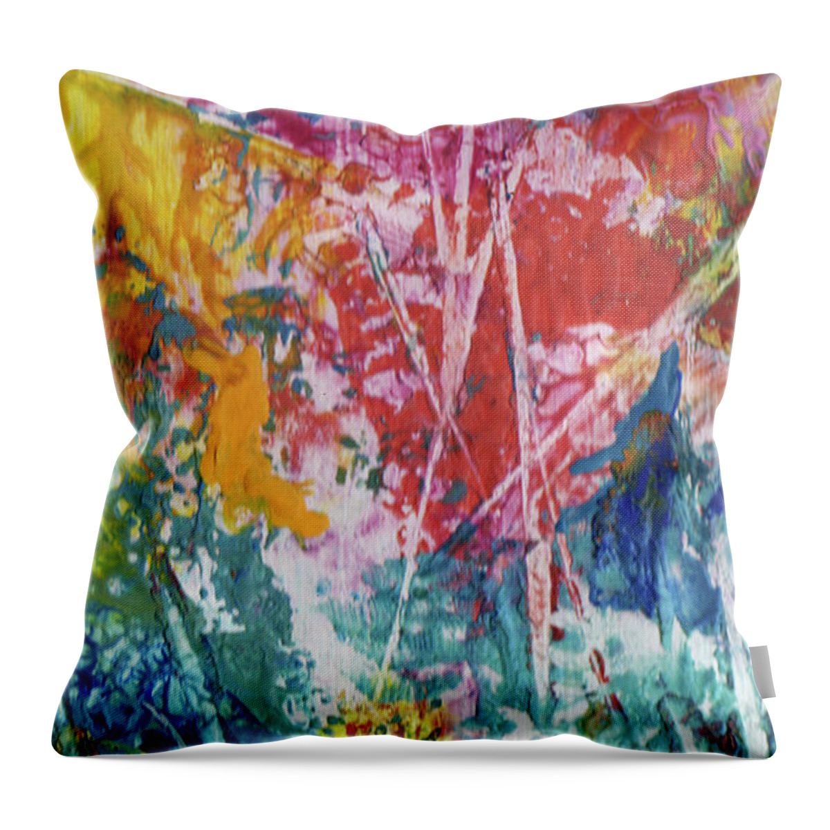 Colorful Abstract Throw Pillow featuring the painting Autumn Glory - detail by Jean Batzell Fitzgerald