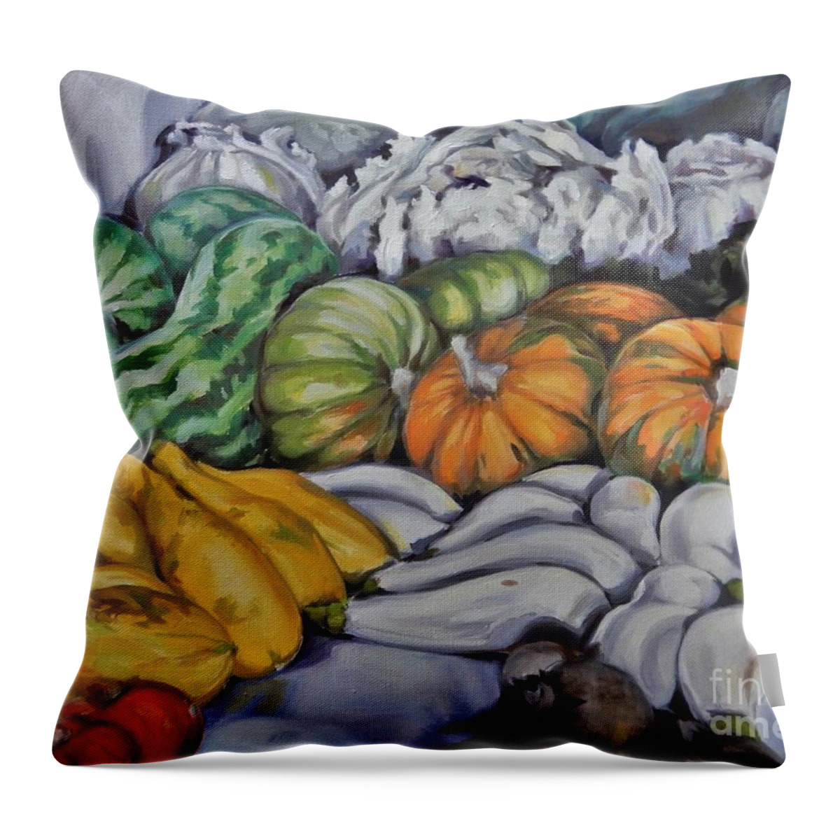 Vegetables Throw Pillow featuring the painting Autumn Harvest by K M Pawelec