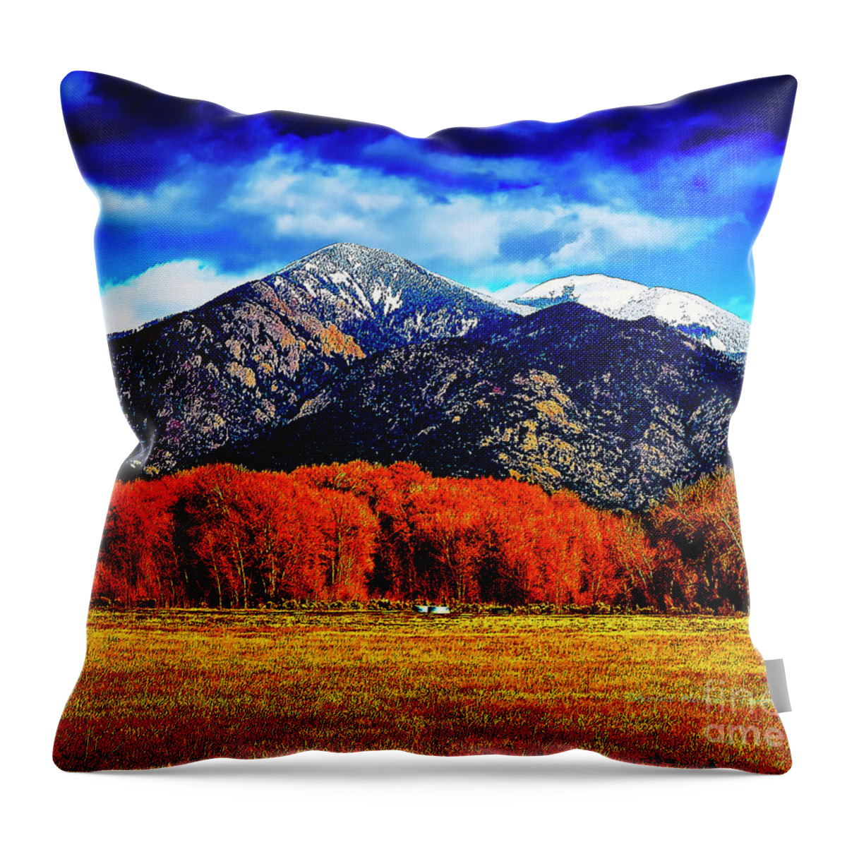 Santa Throw Pillow featuring the digital art Autumn in Taos New Mexico by Charles Muhle