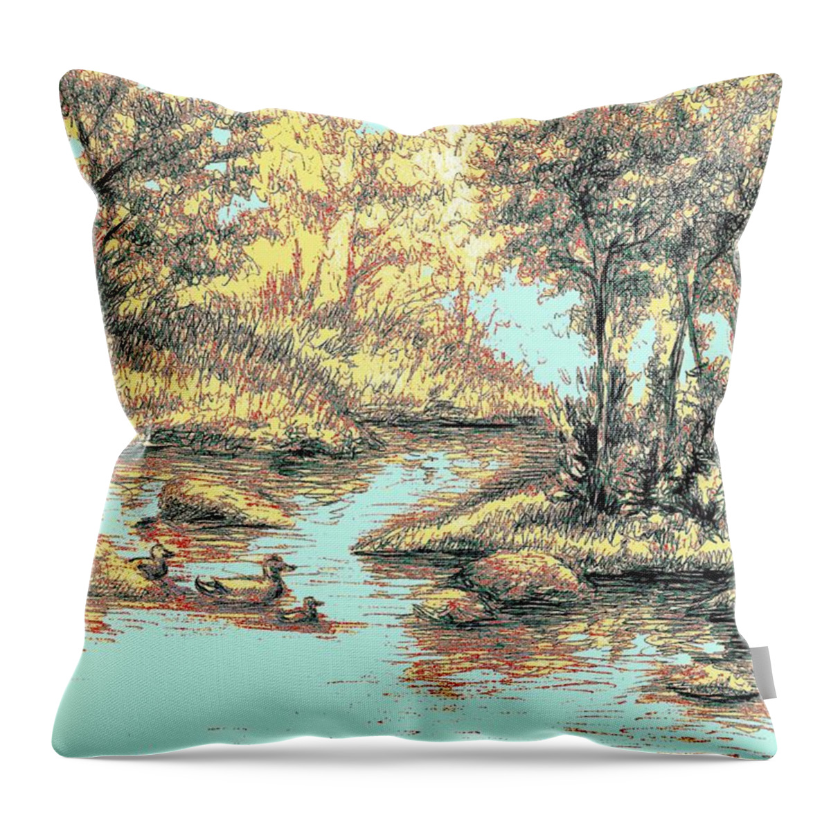 Autumn Throw Pillow featuring the drawing Autumn is Here by Sipporah Art and Illustration