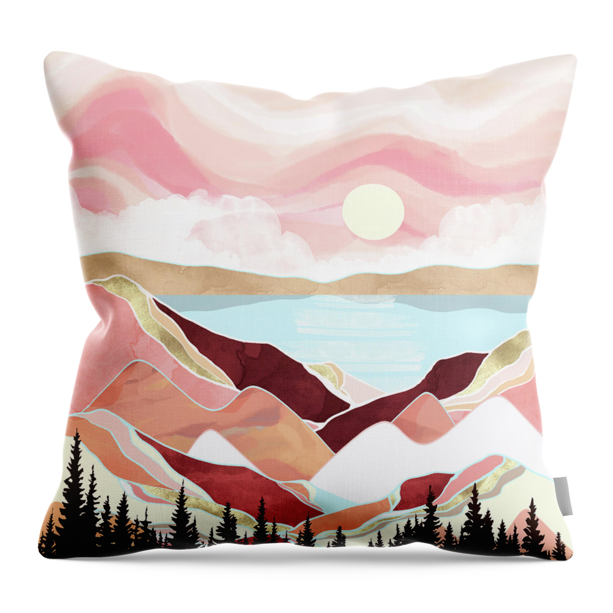 Autumn Throw Pillow featuring the digital art Autumn Lake Sunrise by Spacefrog Designs