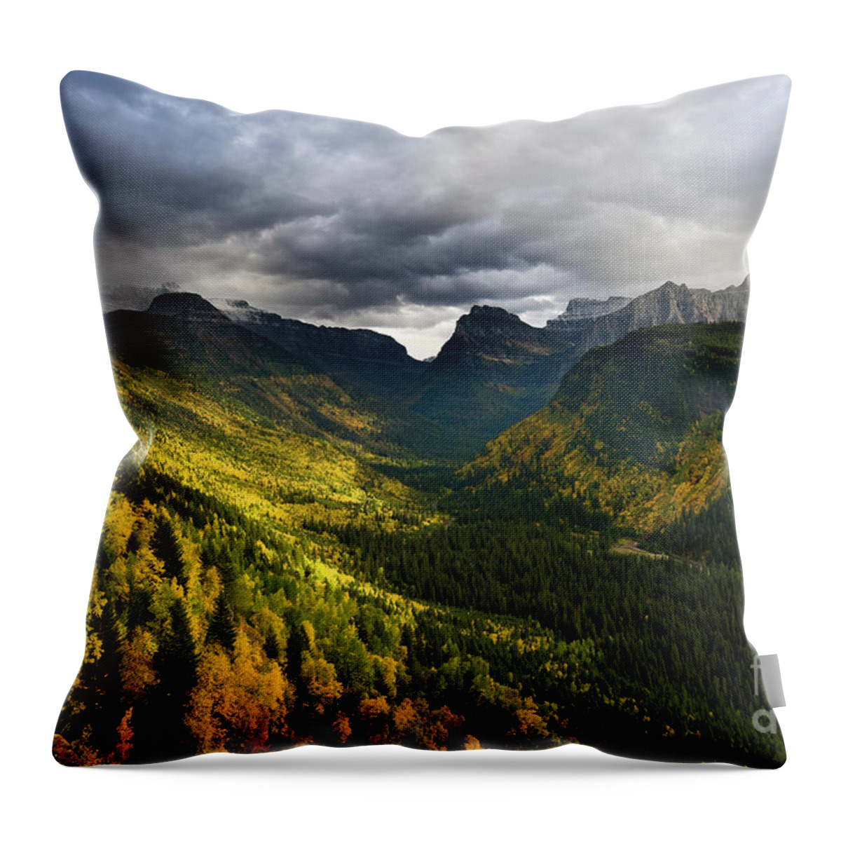 Glacier National Park Throw Pillow featuring the photograph Autumn Storm by Bon and Jim Fillpot