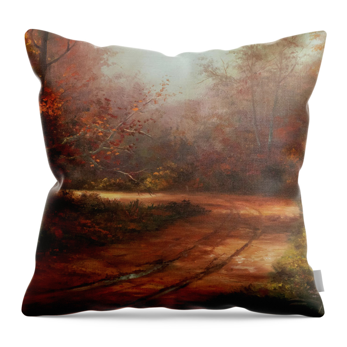 Autumn Walk Throw Pillow featuring the painting Walking An Autumn Road by Lynne Pittard