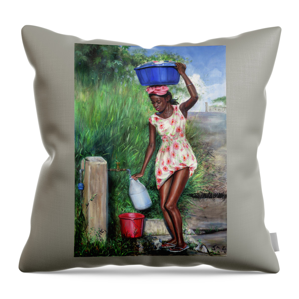 Caribbean Art Throw Pillow featuring the painting Avon at Standpipe by Jonathan Gladding