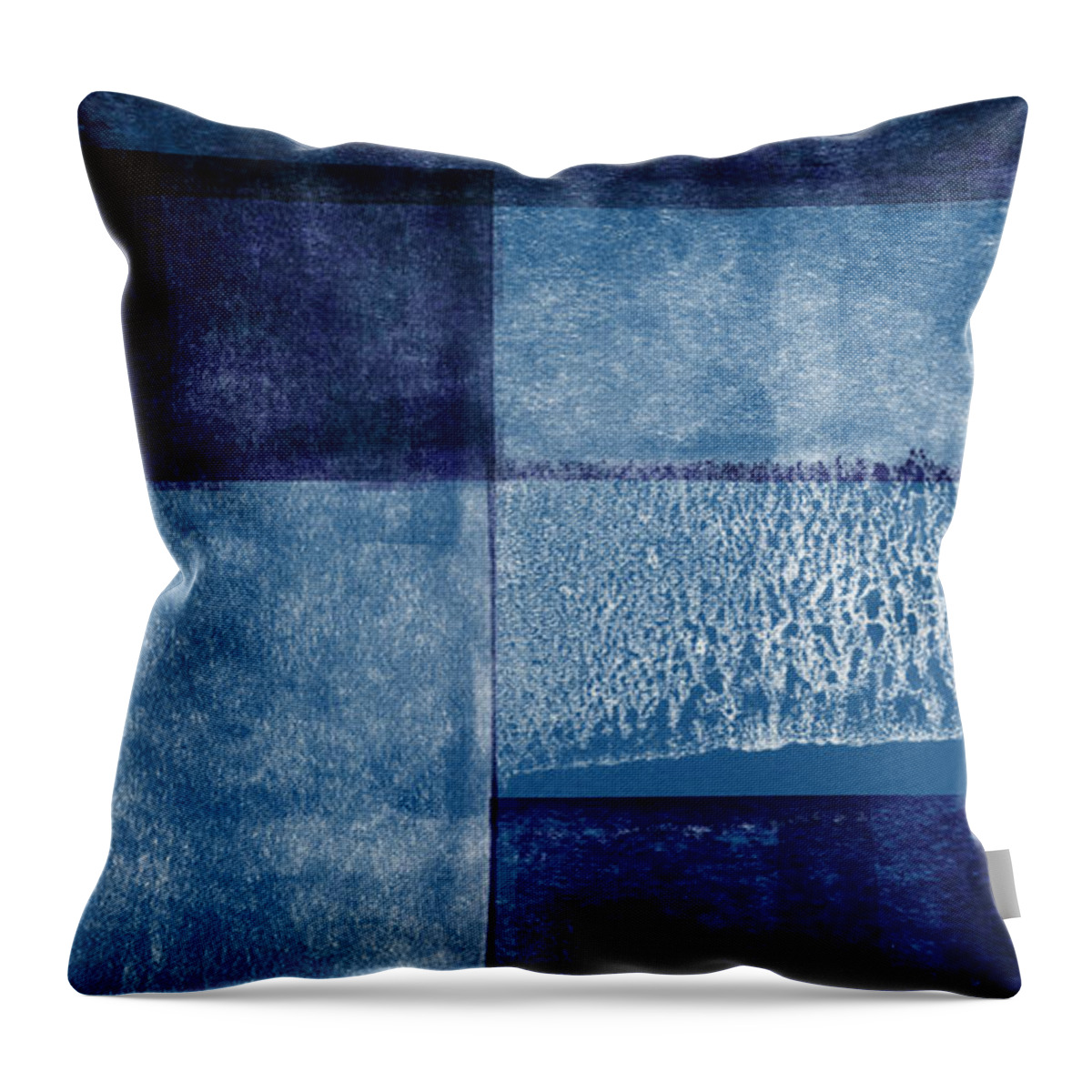 Abstract Throw Pillow featuring the mixed media Azul Blocks 2- Art by Linda Woods by Linda Woods