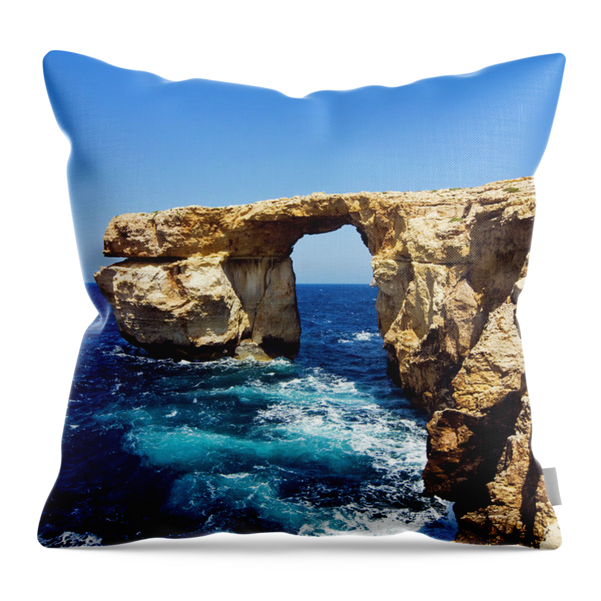 Scenics Throw Pillow featuring the photograph Azure Window , Gozo, Malta by Nico Tondini