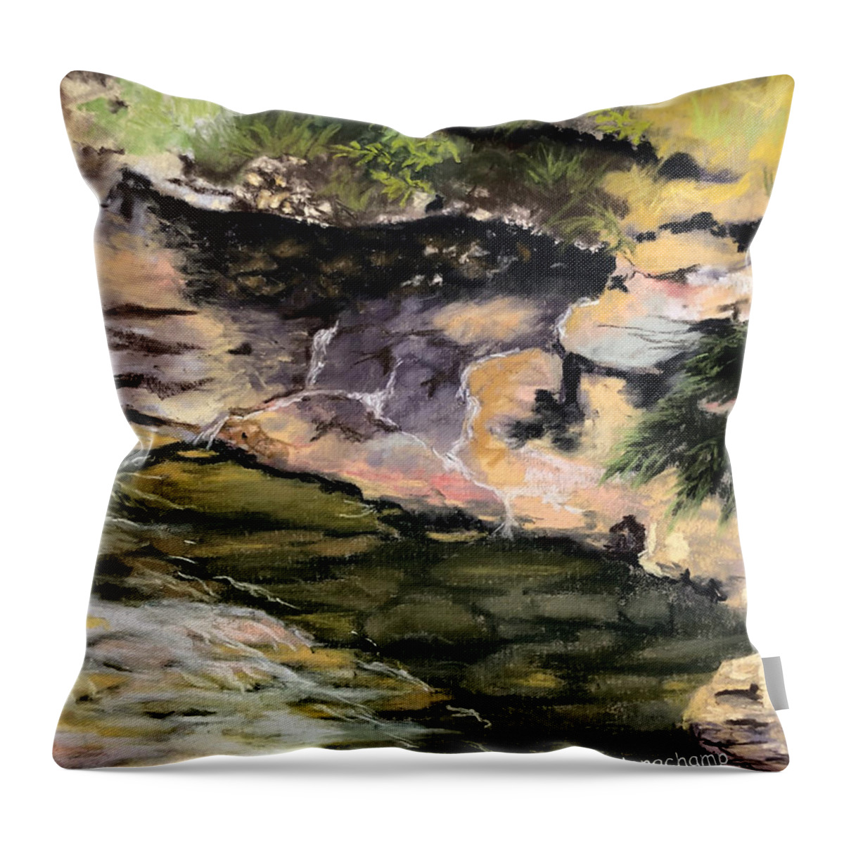 Pastel Painting Throw Pillow featuring the pastel Babbling Creek by Gerry Delongchamp