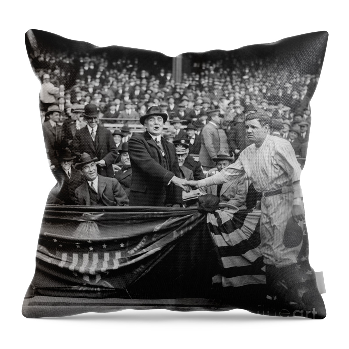 Babe Ruth Throw Pillow featuring the photograph Babe Meets the President by Jon Neidert