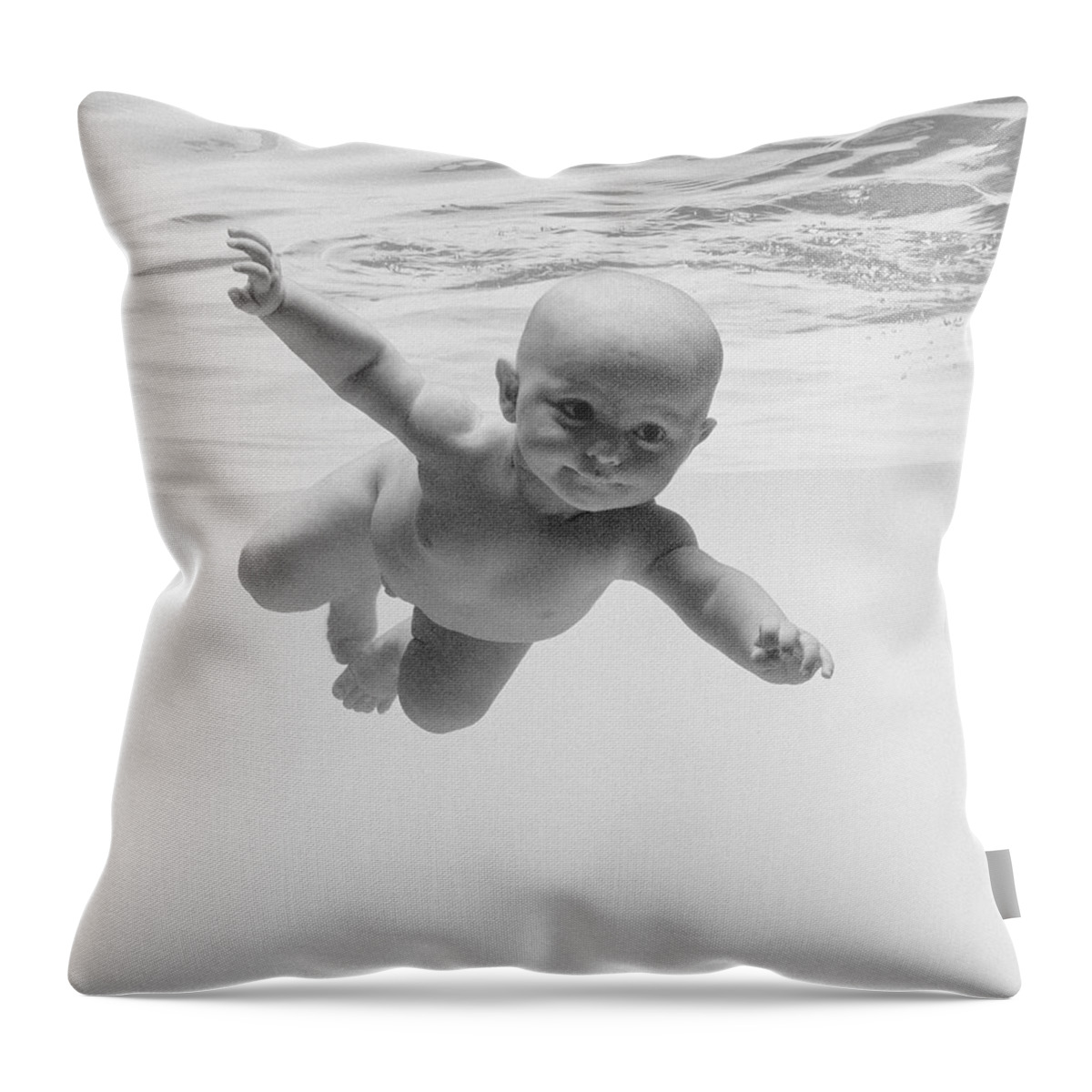 Underwater Throw Pillow featuring the photograph Baby 6-9 Months Swimming, Underwater by Ray Massey