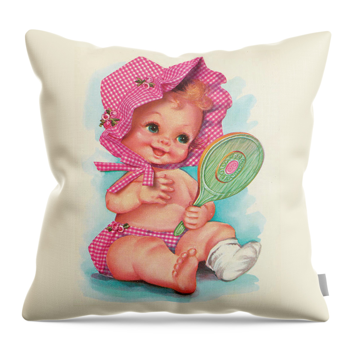 Accessories Throw Pillow featuring the drawing Baby Girl Holding Mirror by CSA Images