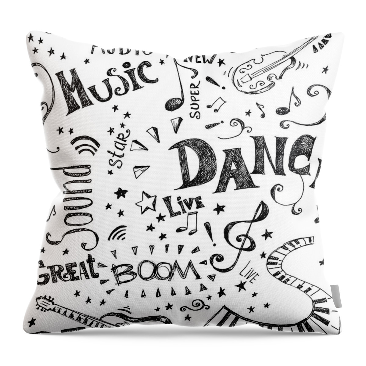 Rock Music Throw Pillow featuring the digital art Background Made Up Of Music Doodles by Kalistratova