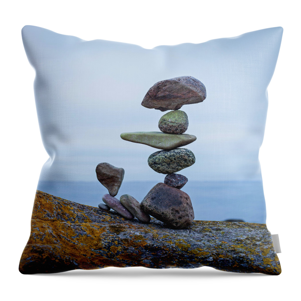 Meditation Zen Yoga Mindfulness Stones Nature Land Art Balancing Sweden Throw Pillow featuring the sculpture Balancing art #74 by Pontus Jansson