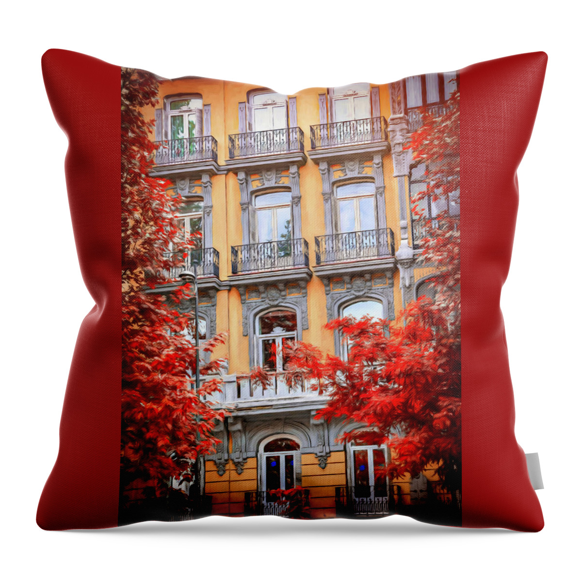 Madrid Throw Pillow featuring the photograph Balconies of Madrid Spain by Carol Japp